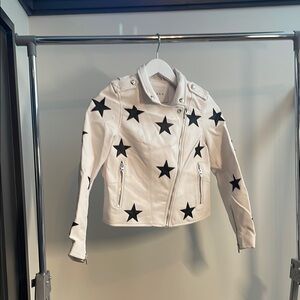 Girls Leather Trendy White Jacket with Black Stars